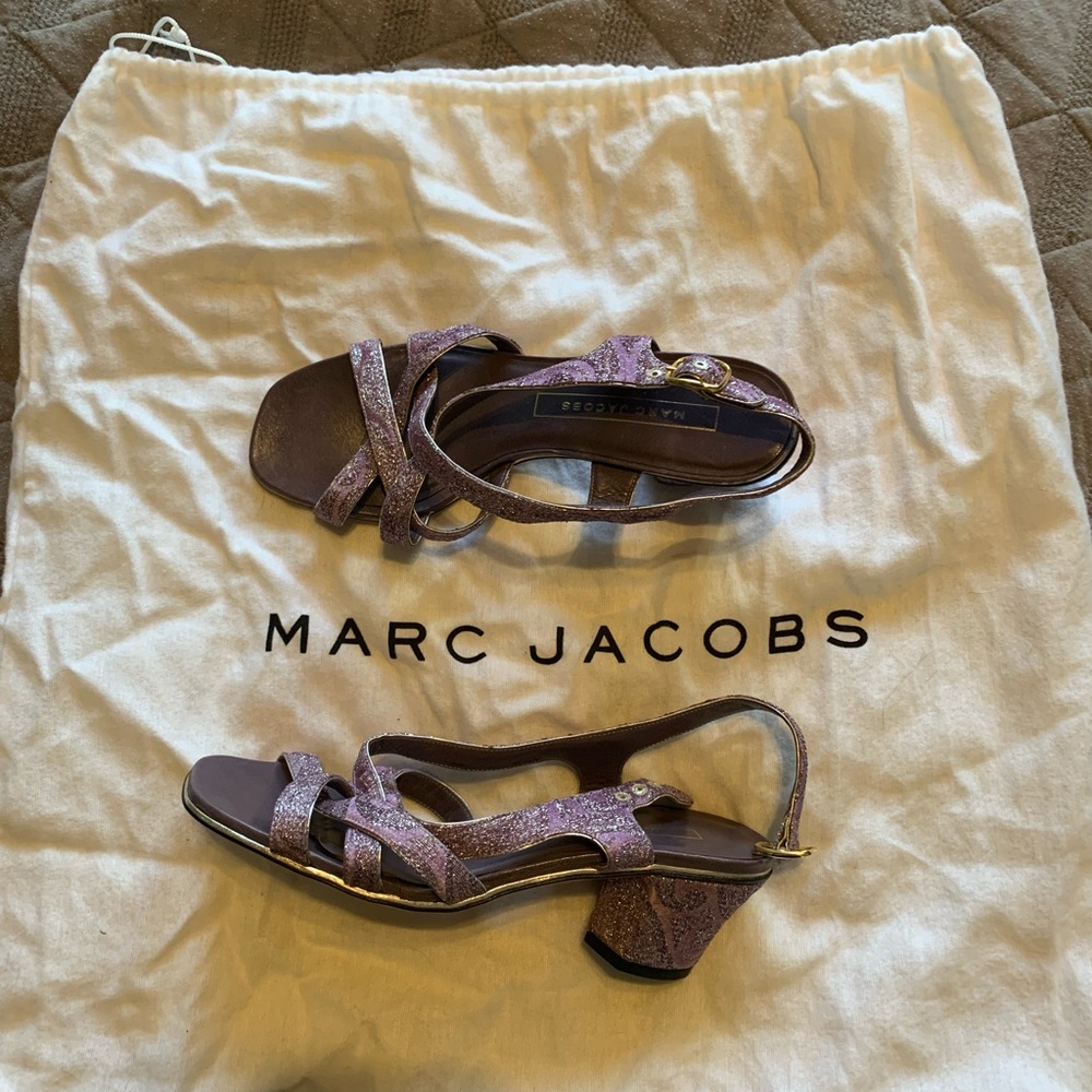 Vintage Marc Jacobs Lavender Metallic Strappy Block Heel Sandals